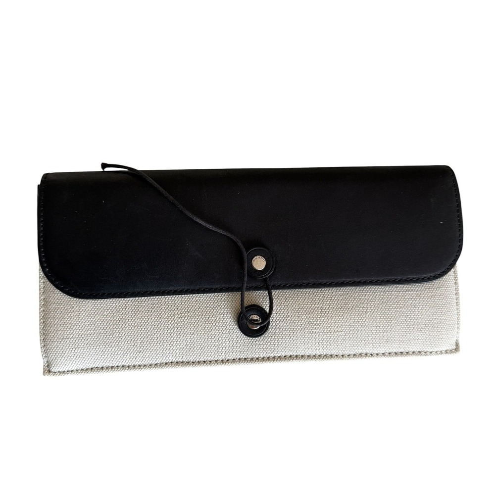 Coach Travel Organizer Wallet Black Leather Cream Canvas Passport Holder